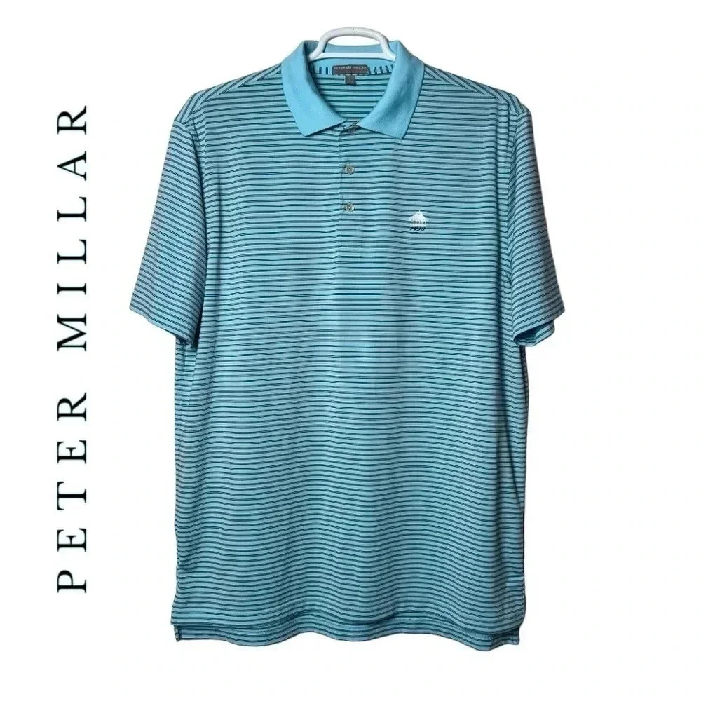 1704. PETER MILLAR “SUMMER COMFORT” SHORT SLEEVE POLO SHIRT STRIPES BLUE/NAVY